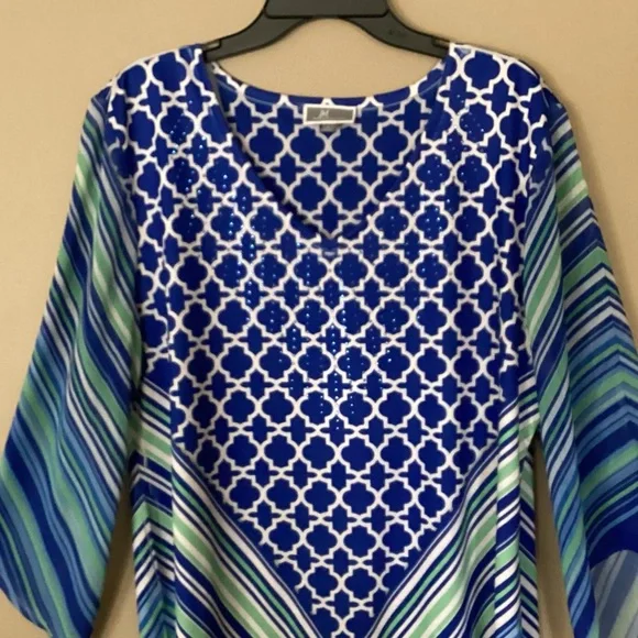 JM Collection Womens pullover V-neck Blouse beaded Size Large Adjustable - Picture 13 of 15